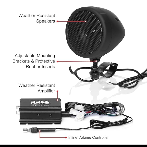 BOSS Audio Systems Boss MCBK420B Bluetooth Speaker System: Compact, Weatherproof Sound for ATVs & Motorcycles - View 3 of 6