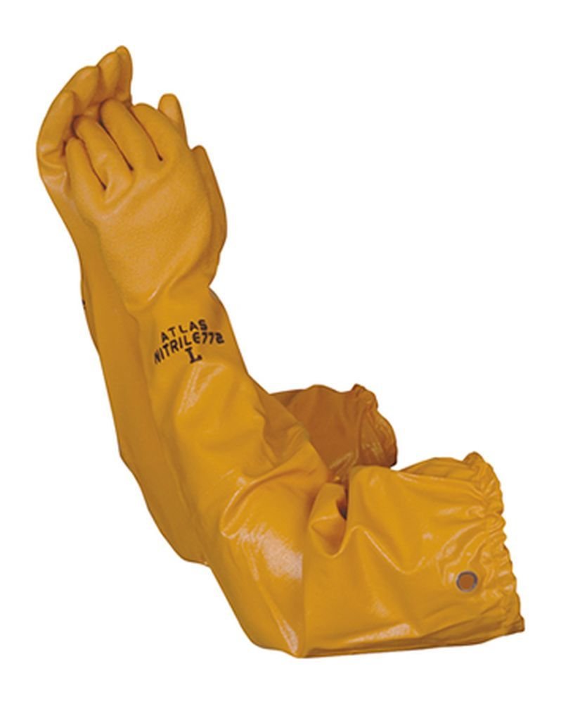 Veeiid Atlas 772 26 inch Nitrile X Large Elbow Length Chemical Resistant Yellow Gloves for Heavy Duty Use