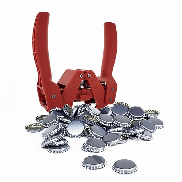 Home Brewing Supplies Buy Perrysbrewer 0B-CVJH-525B Bottle Capper Set - Includes 55 Silver Caps for Home Brewing