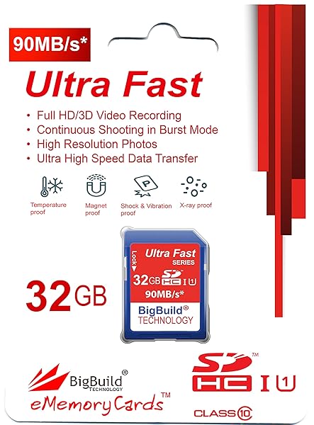 BigBuild Technology BigBuild 32GB Ultra Fast SD Card 90MB/s for Canon EOS 1200D - High-Speed Memory Solution - View 3 of 9