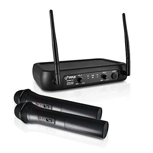 Pyle Buy Pyle VHF Dual Frequency Wireless Microphone System - 2 Handheld Mics for PA, Karaoke & DJ Parties (PDWM2135)