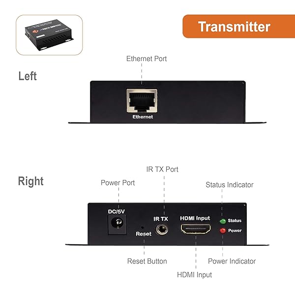 J-Tech Digital J-Tech Digital HDMI Extender Over Cat5e/6/7 - 1080p Up to 400ft with IR Extension | TX + RX - View 4 of 9