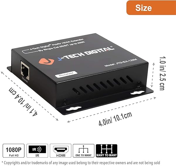 J-Tech Digital J-Tech Digital HDMI Extender Over Cat5e/6/7 - 1080p Up to 400ft with IR Extension | TX + RX - View 9 of 9