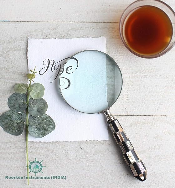 ROORKEE INSTRUMENTS (INDIA) A NAUTICAL REPRODUCTION HOUSE RII Magnifying Glass with Mother of Pearl Handle 10x Lens Antique Handheld Magnifier for Reading Inspection Coins Stamps and Collectibles - View 4 of 7