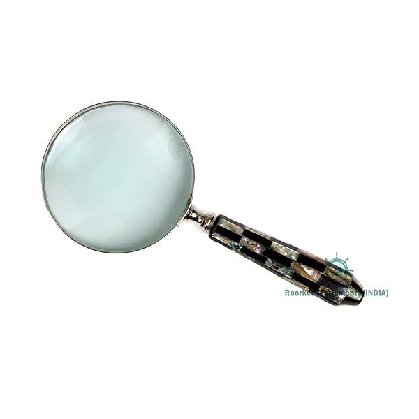 ROORKEE INSTRUMENTS (INDIA) A NAUTICAL REPRODUCTION HOUSE RII Magnifying Glass with Mother of Pearl Handle 10x Lens Antique Handheld Magnifier for Reading Inspection Coins Stamps and Collectibles