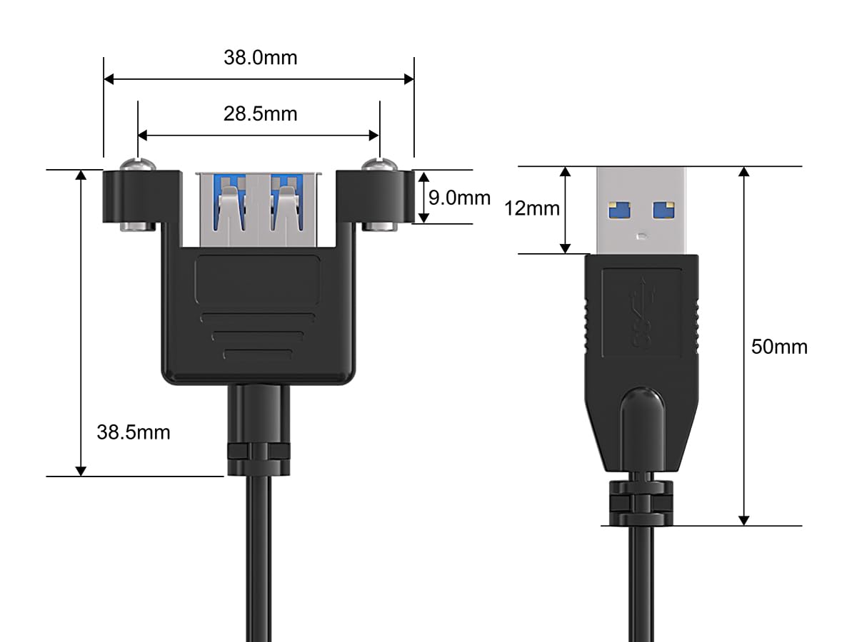 Cable Leader Cable Leader 1ft USB 3.0 Panel Mount Type A Male to Female Cable for Easy Connectivity - View 4 of 4