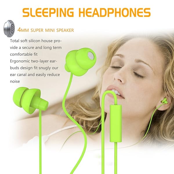 MAXROCK MAXROCK Total Soft Silicon Headphones with Mic for Sleep and Travel Compatible with Cellphones Tablets and 3.5mm Jack Green - View 2 of 6
