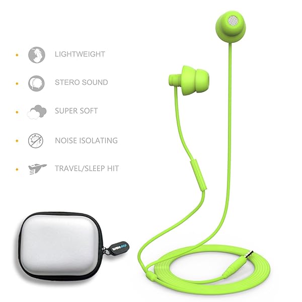 MAXROCK MAXROCK Total Soft Silicon Headphones with Mic for Sleep and Travel Compatible with Cellphones Tablets and 3.5mm Jack Green - View 4 of 6