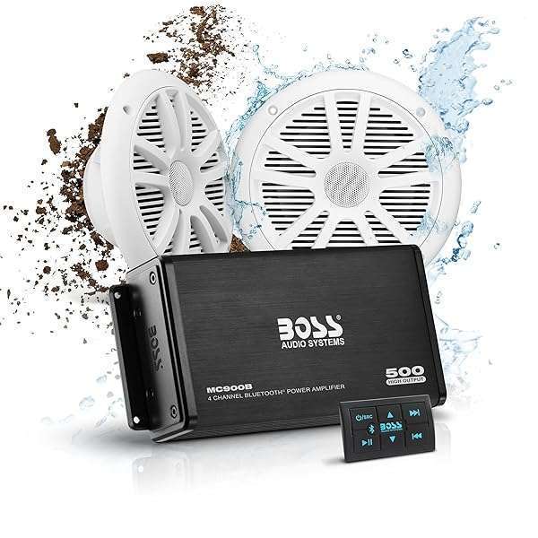"Upgrade Your Boat Sound: BOSS ASK902B.6 Marine 6.5" Speakers & 4-Channel Amp - 500W, Bluetooth, Waterproof"