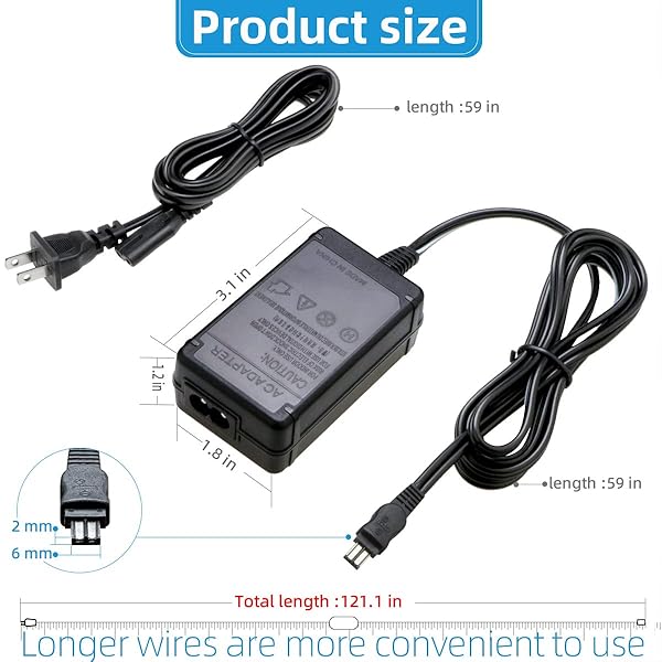 GLORICH Glorich AC-L100 Replacement Power Adapter Charger for Sony Cameras and Camcorders Compatible with AC-L100 AC-L10 AC-L15 Series - View 6 of 11