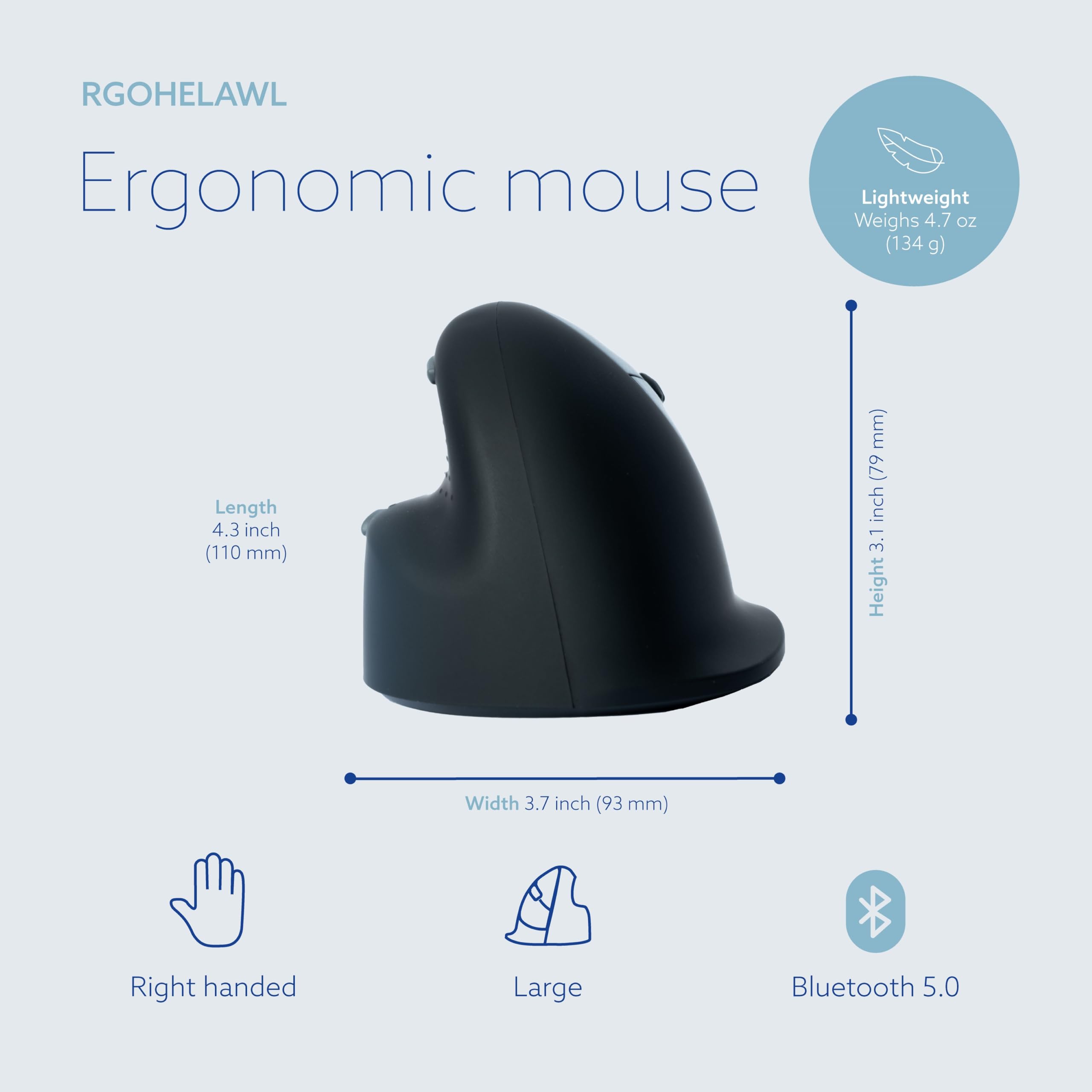 HE Wireless Vertical Mouse Right Large Ergonomic Design for Comfort and Precision - View 3 of 8