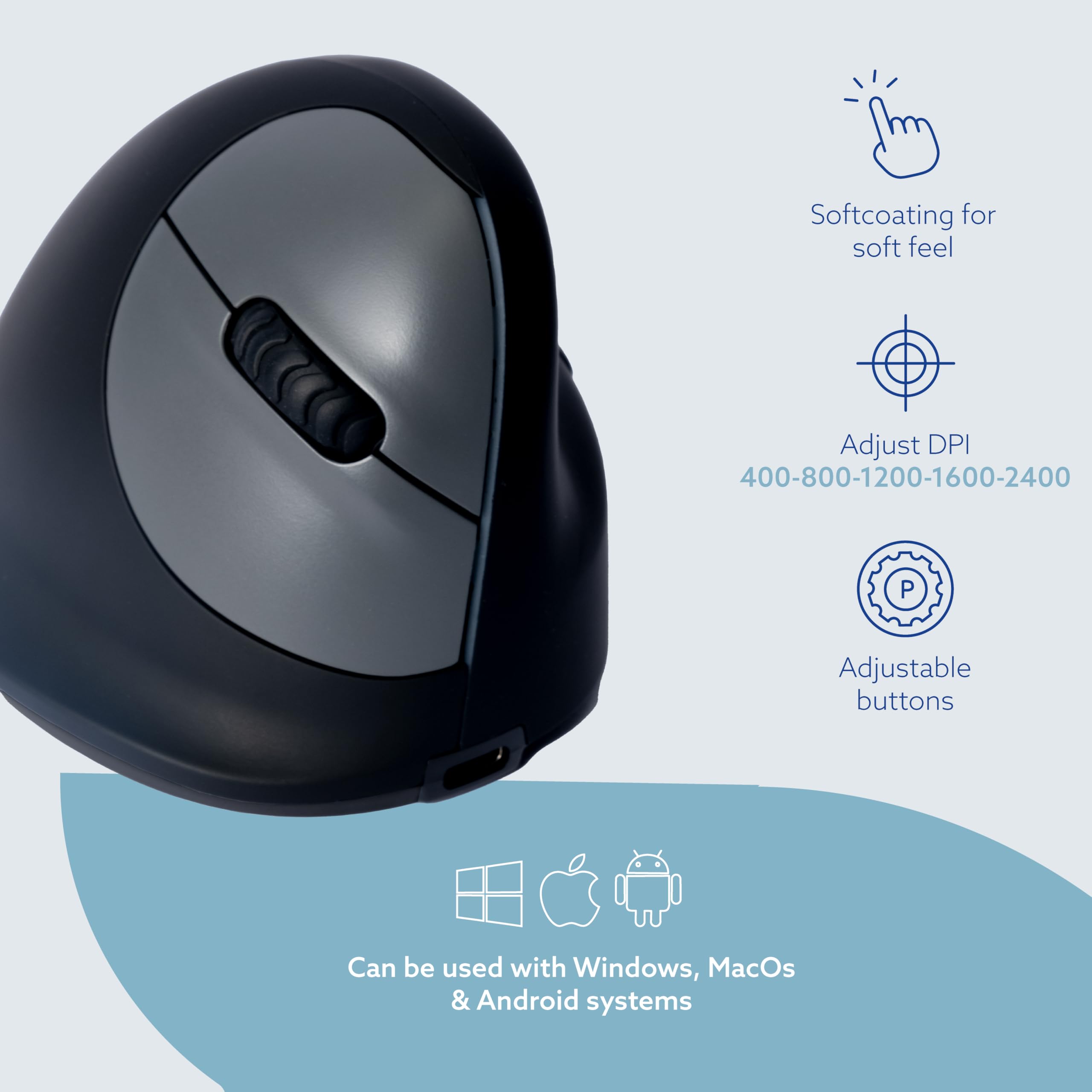 HE Wireless Vertical Mouse Right Large Ergonomic Design for Comfort and Precision - View 5 of 8