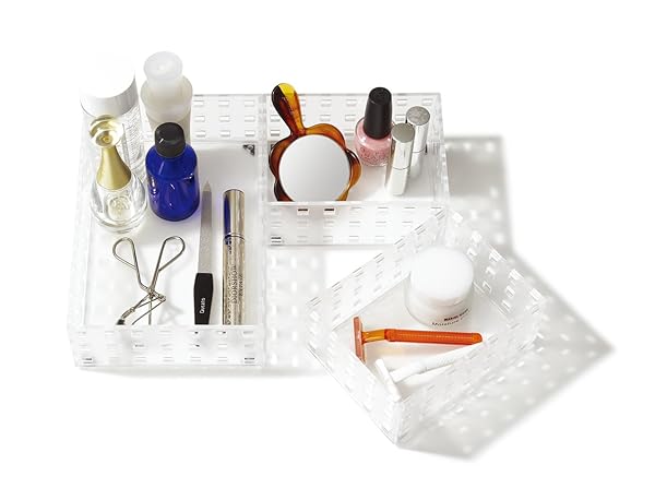 Like-It Like-it Bricks Set 90012 Stackable Storage Bins for Kitchen Office Makeup Bedroom 2 Small 1 Medium Tr White - View 2 of 4