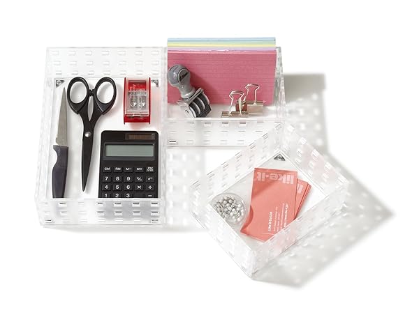 Like-It Like-it Bricks Set 90012 Stackable Storage Bins for Kitchen Office Makeup Bedroom 2 Small 1 Medium Tr White - View 3 of 4