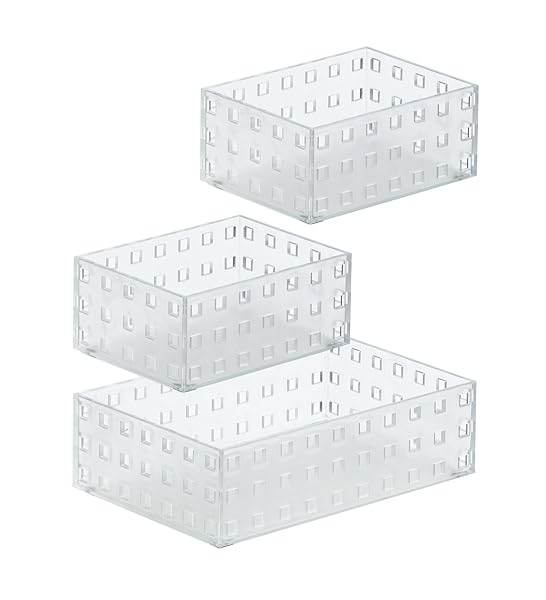 Like-It Like-it Bricks Set 90012 Stackable Storage Bins for Kitchen Office Makeup Bedroom 2 Small 1 Medium Tr White