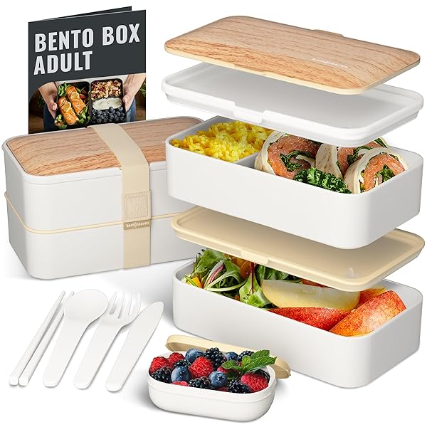 Bentoheaven Bentoheaven Premium Bento Box for Adults with Compartments Utensils Chopsticks and Dip Container Microwavable Bright Light Design