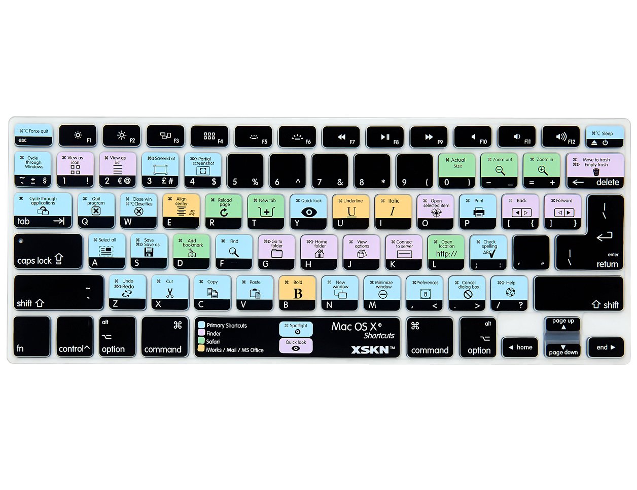 XSKN macOS Shortcuts Keyboard Skin Cover for 2015 and Earlier MacBook Air Pro 13 15 17 Inch Model A1278 A1286 A1297 A1369 A1398 A1425 A1466 A1502 A1314