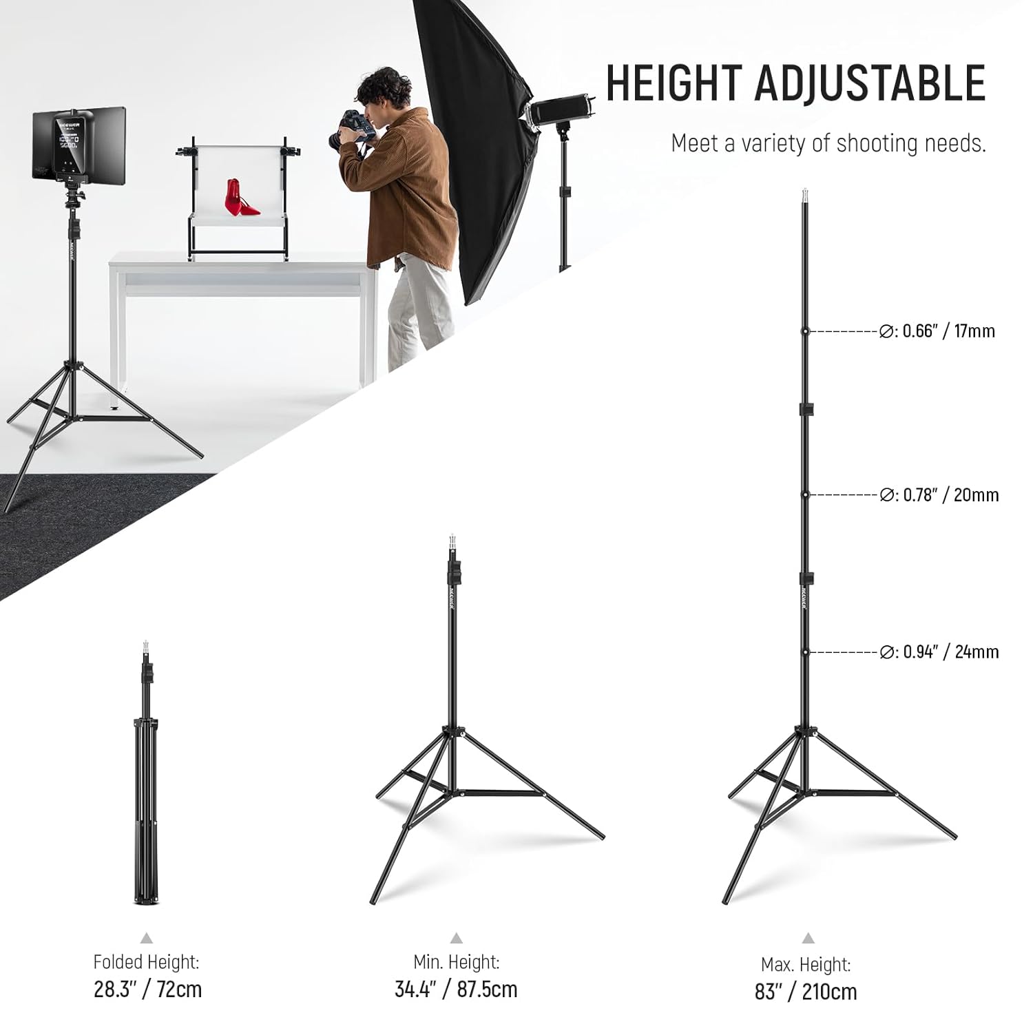 NEEWER NEEWER 7 Feet Aluminum Alloy Photography Light Stand Tripod for Video Portrait Lighting Reflectors Soft Boxes Umbrellas Backgrounds 2 Pieces - View 3 of 7