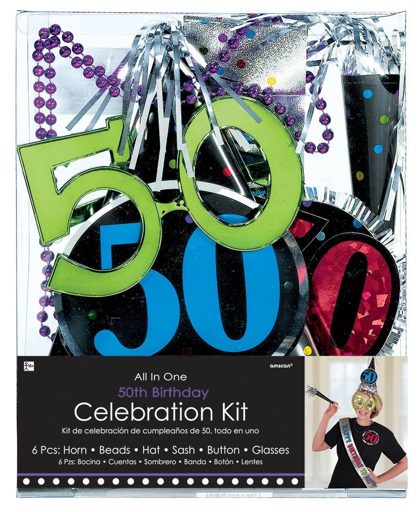 Amscan Premium 50th Birthday Party Kit Multicolor Decor Essentials for Ultimate Milestone Celebration 1 Pack