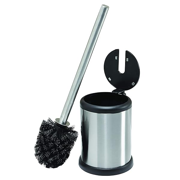 Bath Bliss Bath Bliss Toilet Brush and Holder | Self Closing Lid | 360 Degree Brush Head | Bathroom Cleaning | Compact Size | Storage and Organization | Stainless Steel