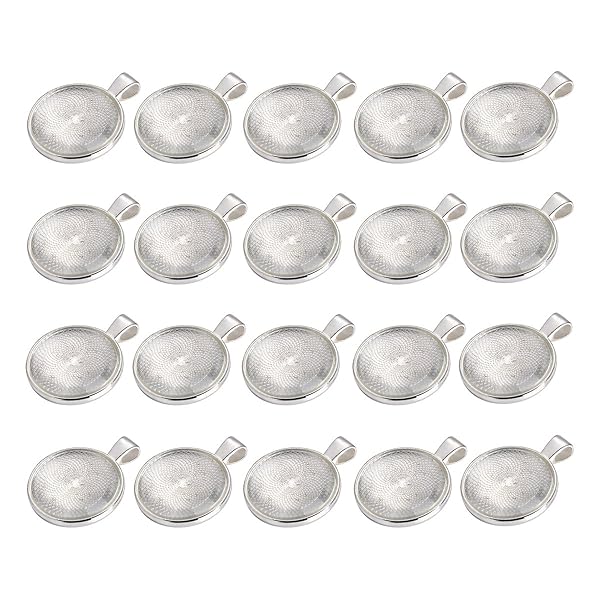 Miraclekoo Miraclekoo 40 Pcs Silver Round Pendant Trays & Glass Cabochons for Jewelry Making - 25mm Blanks Set