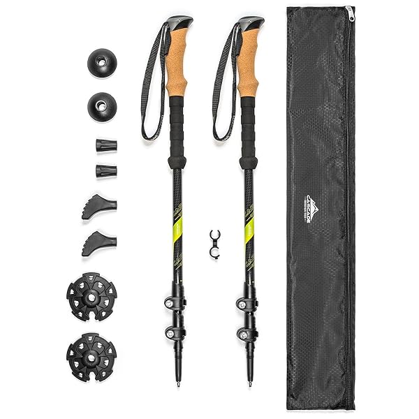 Cascade Mountain Tech Lightweight Cascade Mountain Tech Carbon Fiber Trekking Poles - Adjustable Hiking Sticks (Set of 2) in Green