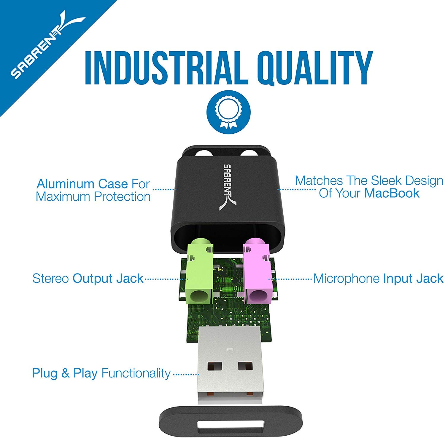 SABRENT SABRENT Aluminum USB External Stereo Sound Adapter for Windows and Mac Plug and Play No Drivers Needed Black AU-EMCB - View 7 of 8