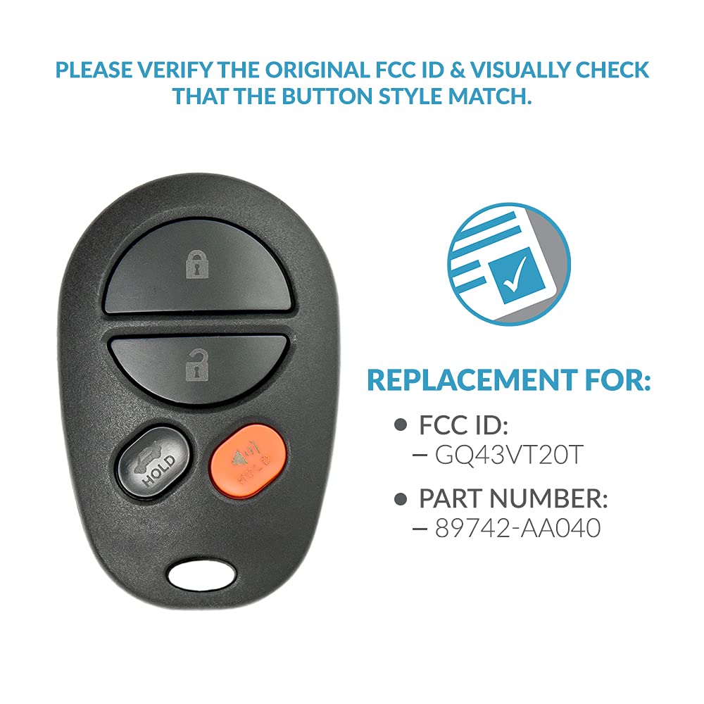 Keyless2Go Replacement Keyless Entry Remote Car Key Fob 4 Button FCC GQ43VT20T for Easy Access and Convenience - View 4 of 6