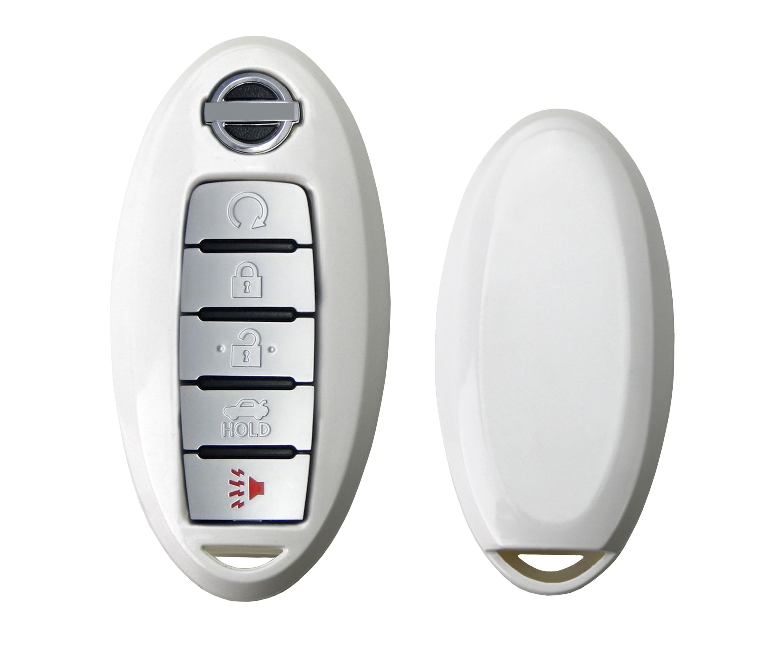 iJDMTOY Gloss Metallic White Smart Key Fob Shell for Nissan Armada Rogue GT-R Murano Pathfinder Sentra Leaf Titan 4-Button Compatible