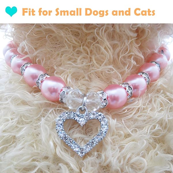 PETFAVORITES PETFAVORITES Engraved Crystal Heart Dog Necklace with Bling Pearls and Rhinestones for Small Dogs and Cats in Pink 8 to 10 Inch - View 5 of 6