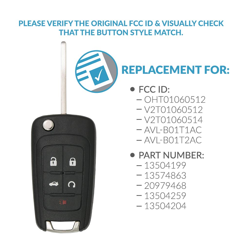 Keyless2Go Keyless Remote 5 Button Flip Car Key Fob for FCC OHT01060512 Vehicles 2 Pack - View 4 of 6