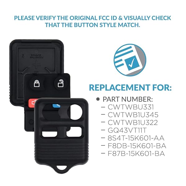 Keyless2Go Keyless2Go Replacement Shell Case and 4 Button Pad for Remote Key Fob FCC ID CWTWB1U345 2 Pack Durable Protection - View 4 of 5