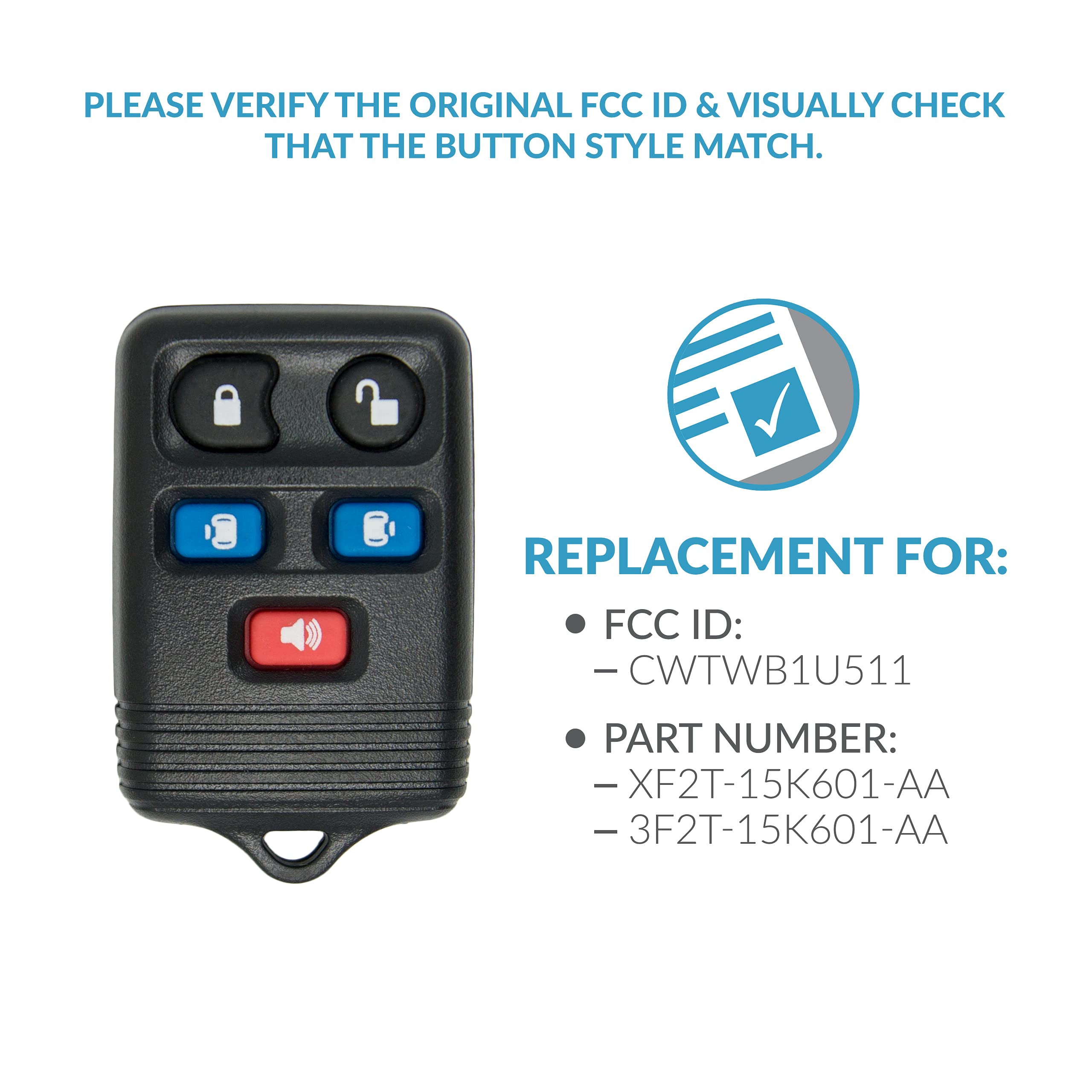 Keyless Entry 5 Button Remote Car Key Fobs for Select Ford with Free DIY Programming Guide - View 4 of 6