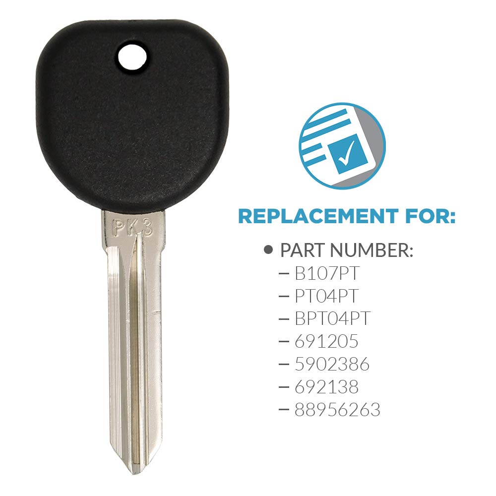 Keyless2Go Replacement New Uncut PK3 Transponder Ignition Car Key B107 PT04 2 Pack for Easy Key Replacement - View 3 of 5