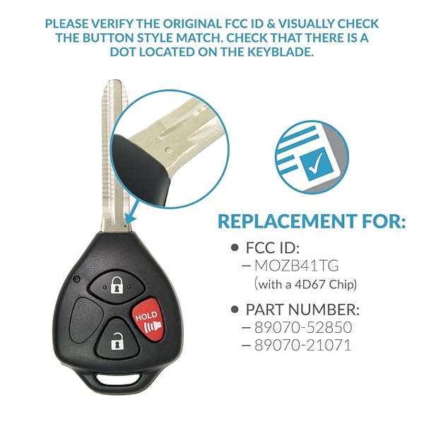 Keyless2Go Keyless2Go Keyless Entry Car Key Replacement MOZB41TG 4D67 Chip Compatible Vehicles - View 5 of 7