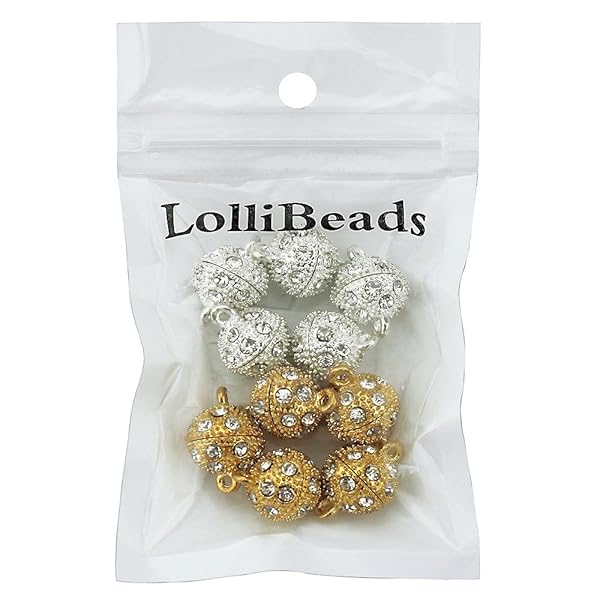 LolliBeads LolliBeads (TM) Crystal Style Bling Rhinestone Pave Ball Magnetic Beads Clasp for Bracelet Necklace Jewelry, 12 mm Gold/Silver Plated 10 Sets - View 3 of 3