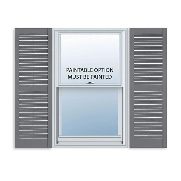 ExteriorSolutions.com 15 Inch x 35 Inch Standard Louver Exterior Vinyl Window Shutters Paintable Pair for Home Improvement
