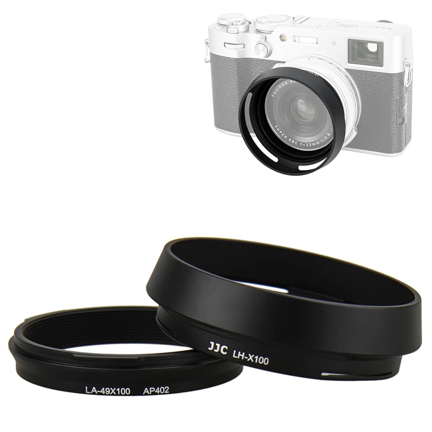 JJC Metal Lens Hood Shade Protector with 49mm Filter Adapter for Fujifilm X100 Series Replaces LH-X100 and AR-X100 Black