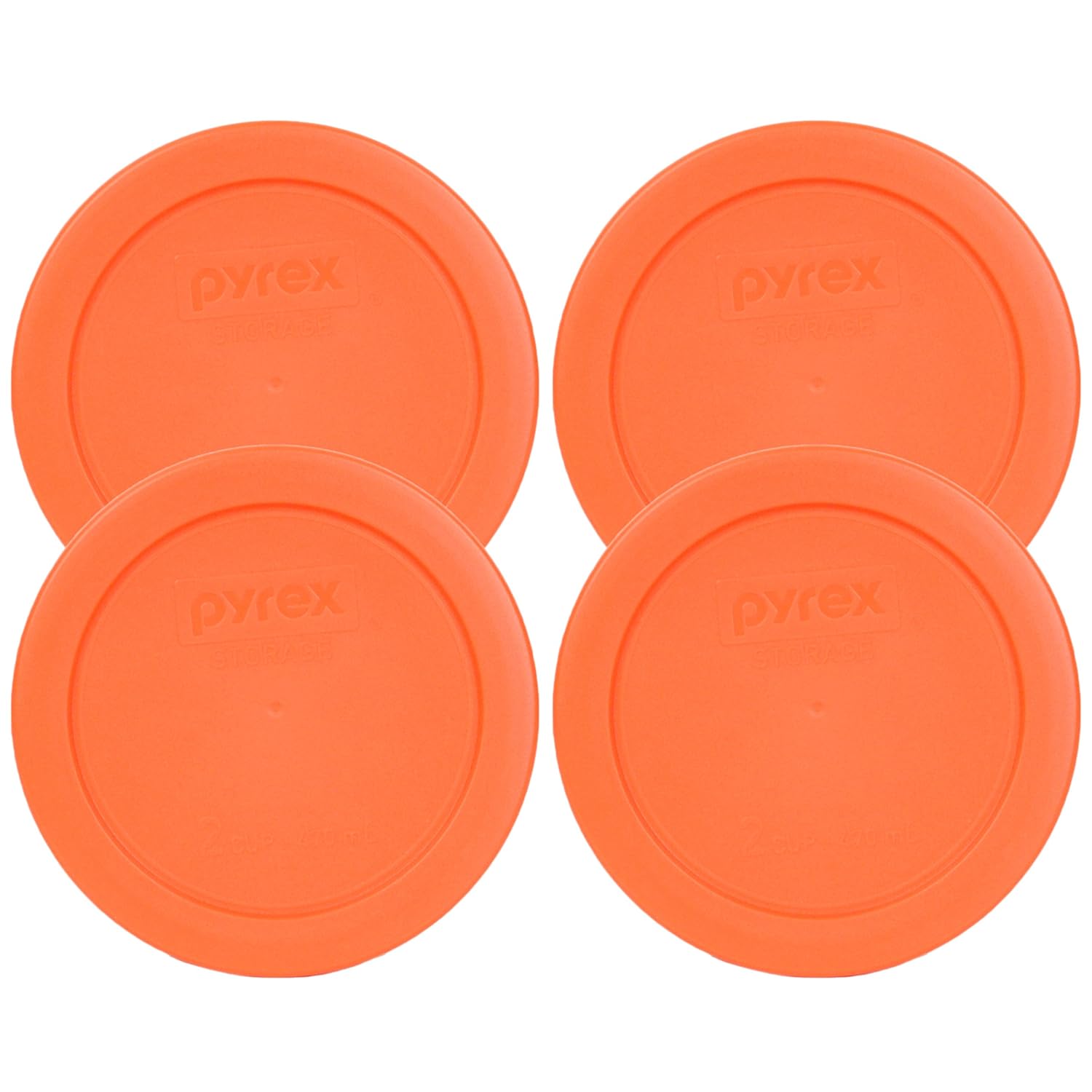 Pyrex Pyrex 7200PC Round 2 Cup Orange Storage Lid for Glass Bowls Genuine 4 Pack Made in the USA