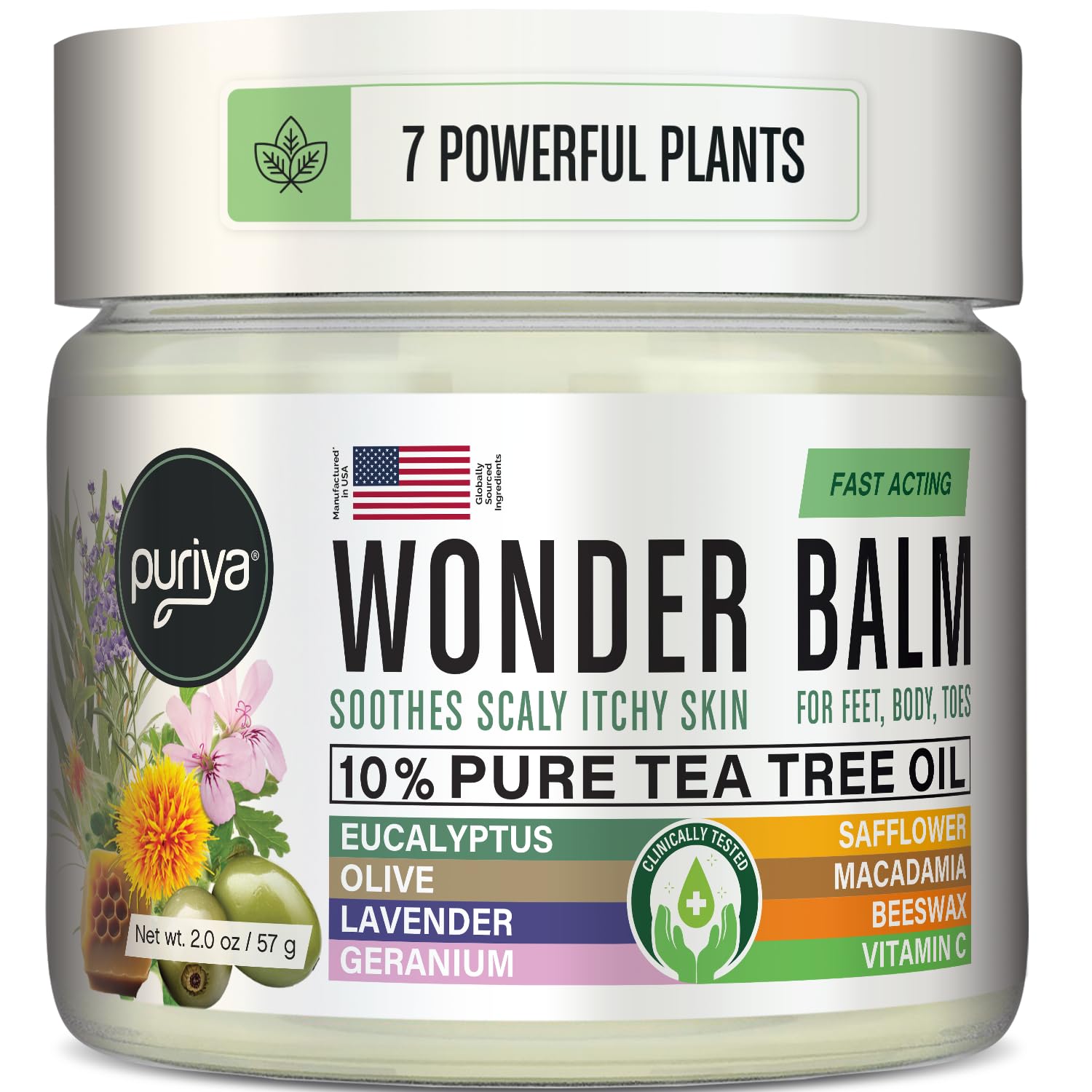 Puriya Extra Strength Tea Tree Oil Balm for Fast Relief of Jock Itch Athletes Foot Ringworm and Dry Itchy Skin Plant Powered Wonder Balm