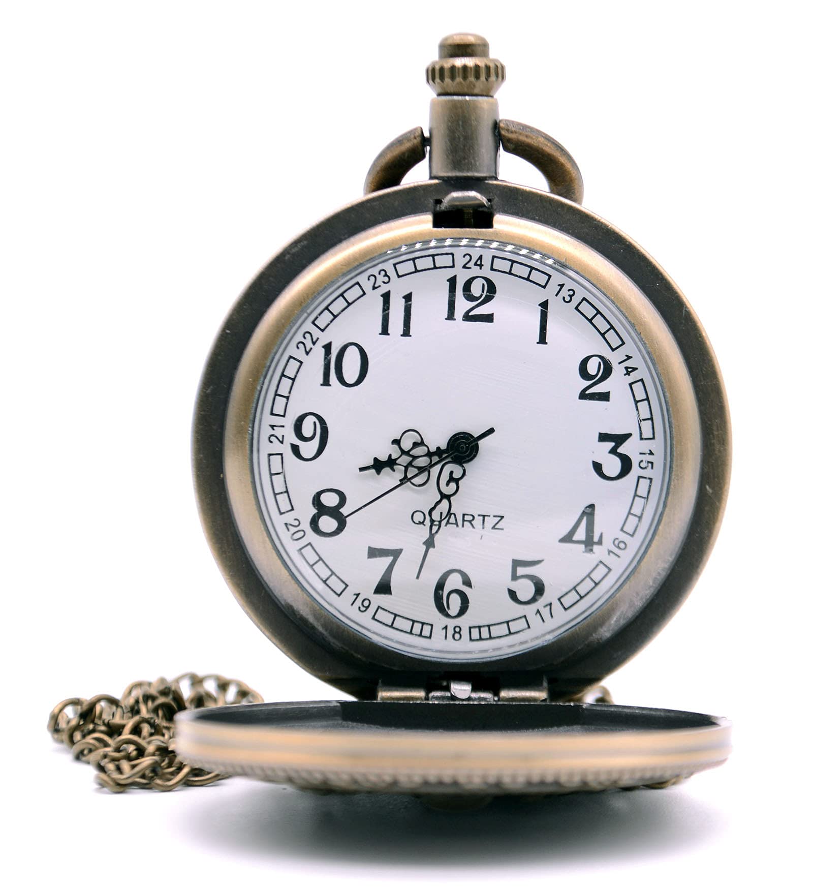 Ddjbdb Mens Pocket Watches with Fob Chain and Necklace Chain Quartz Army Bronze Gift Box - View 2 of 9