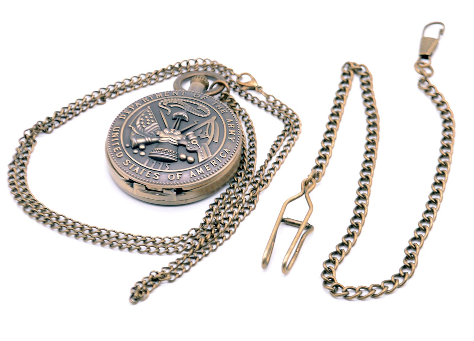 Ddjbdb Mens Pocket Watches with Fob Chain and Necklace Chain Quartz Army Bronze Gift Box - View 3 of 9