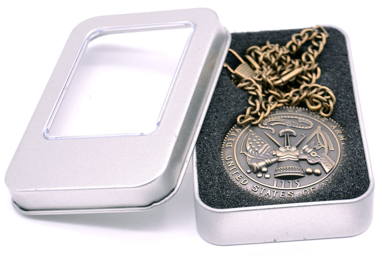 Ddjbdb Mens Pocket Watches with Fob Chain and Necklace Chain Quartz Army Bronze Gift Box - View 5 of 9