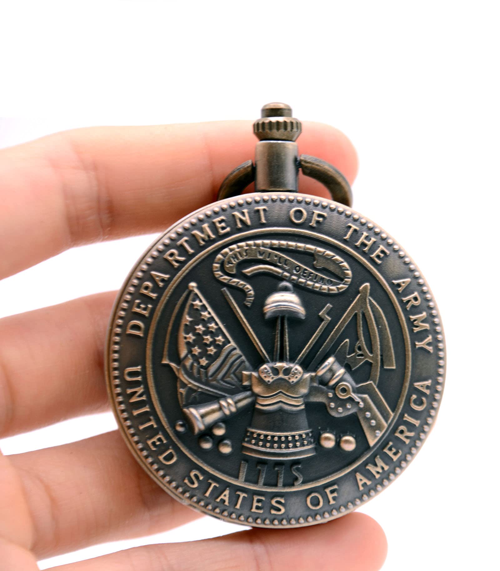 Ddjbdb Mens Pocket Watches with Fob Chain and Necklace Chain Quartz Army Bronze Gift Box - View 7 of 9