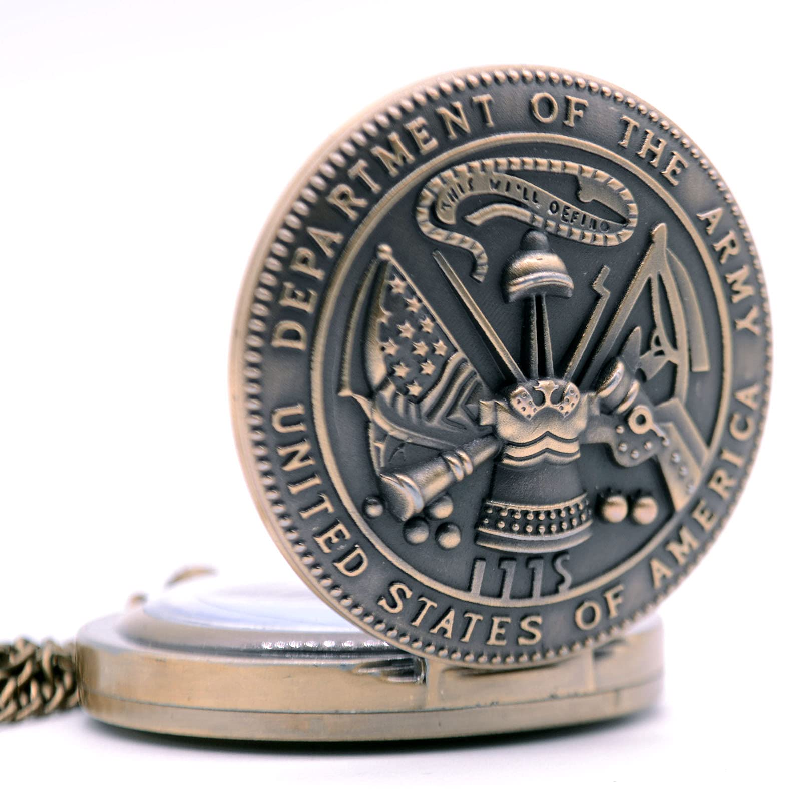 Ddjbdb Mens Pocket Watches with Fob Chain and Necklace Chain Quartz Army Bronze Gift Box - View 9 of 9