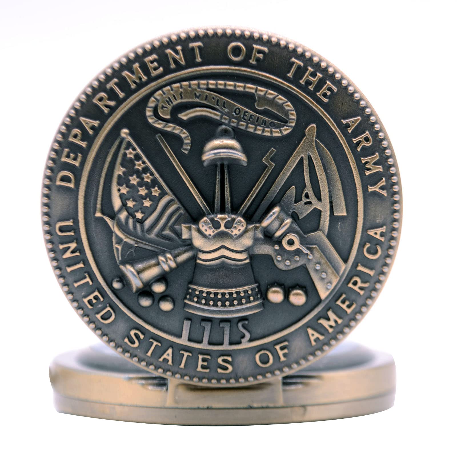 Ddjbdb Mens Pocket Watches with Fob Chain and Necklace Chain Quartz Army Bronze Gift Box