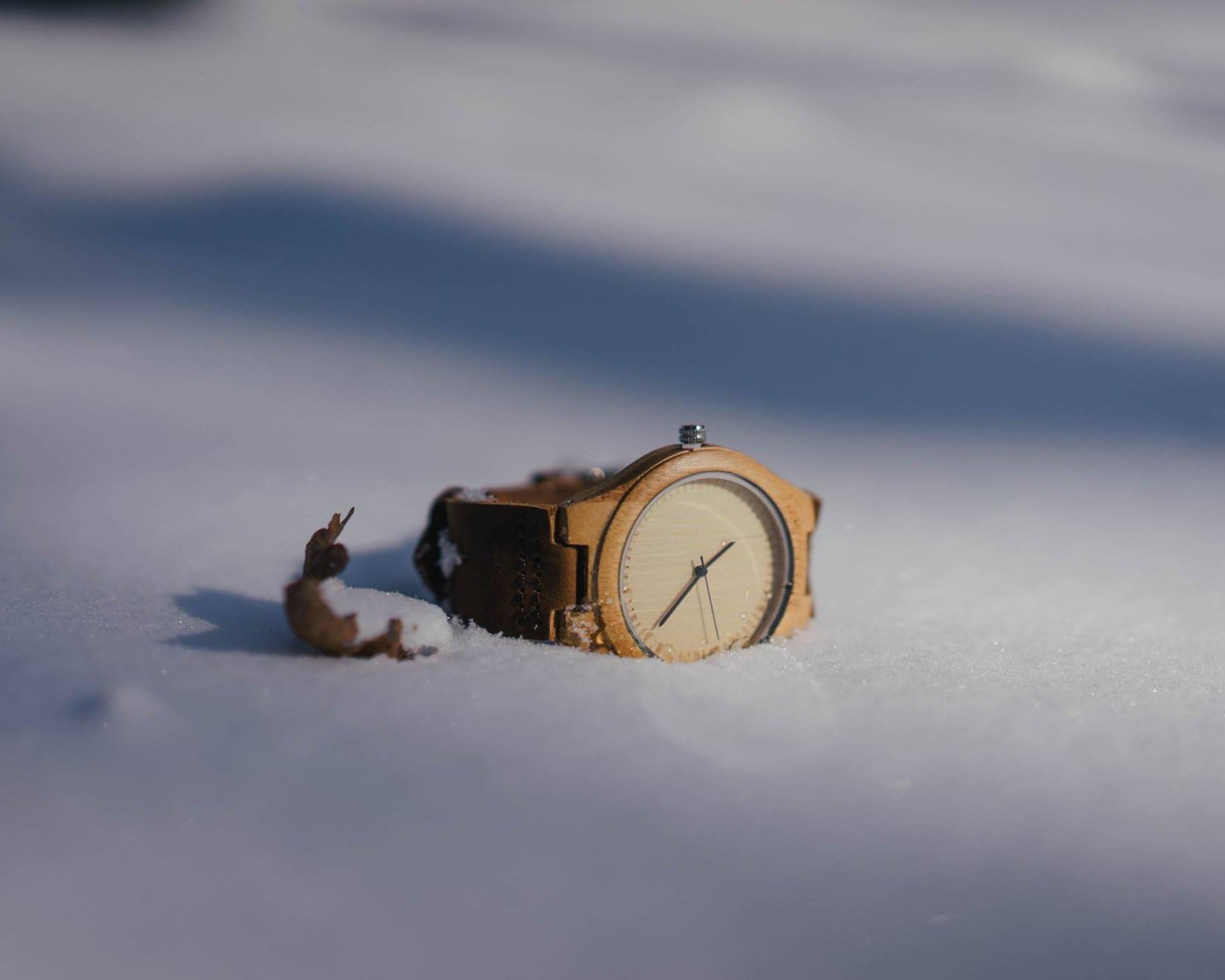 CUCOL Men's Bamboo Wooden Watch with Brown Leather Strap and Japanese Quartz Movement for Casual Style - View 8 of 8