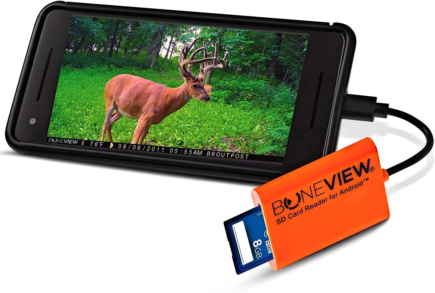 BoneView SD Card Reader for Android Type C USB Trail Camera Viewer for Game Cam Memory Chip Reading on Samsung Galaxy Google Pixel Moto Droid - View 4 of 6