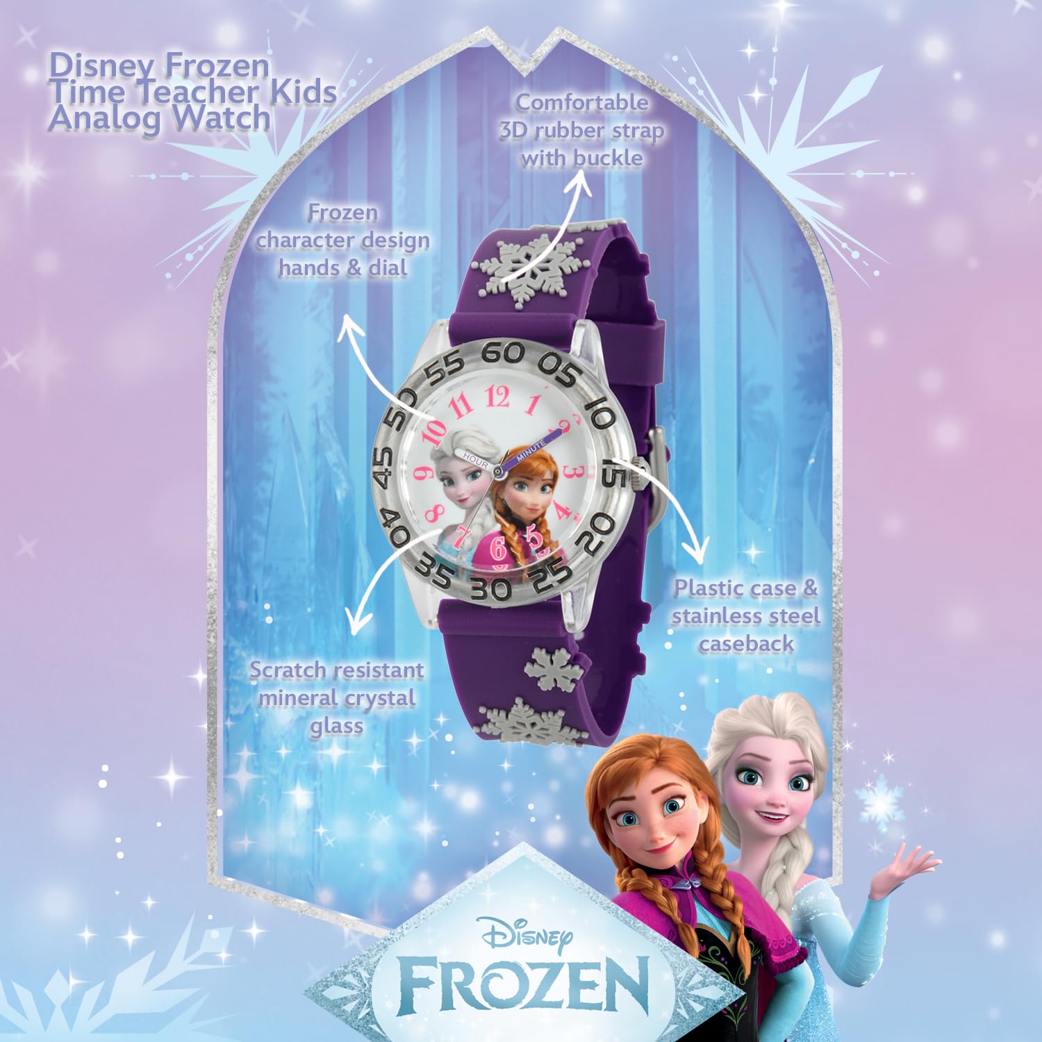 Disney Kids Frozen Elsa Anna Time Teacher Analog Quartz Purple Watch - View 2 of 6
