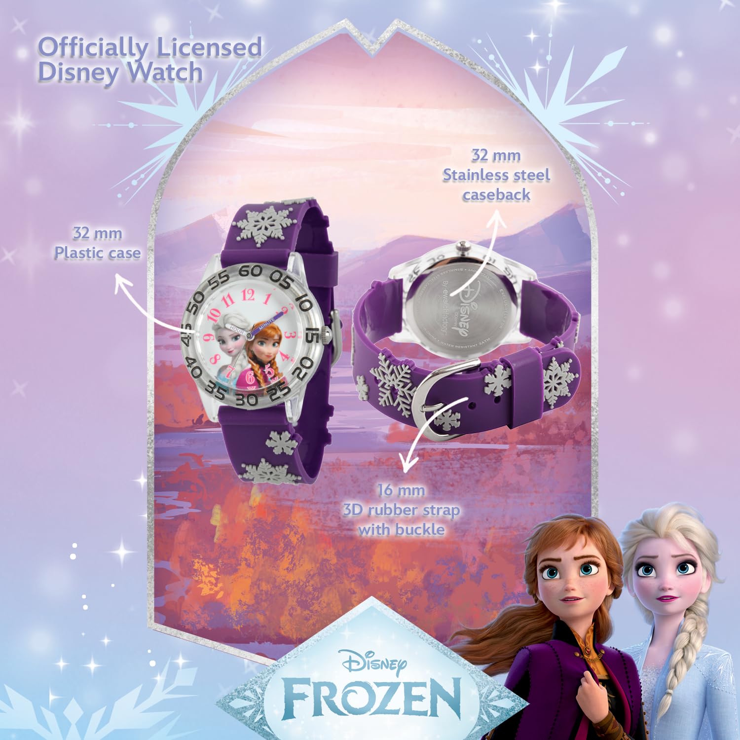 Disney Kids Frozen Elsa Anna Time Teacher Analog Quartz Purple Watch - View 3 of 6